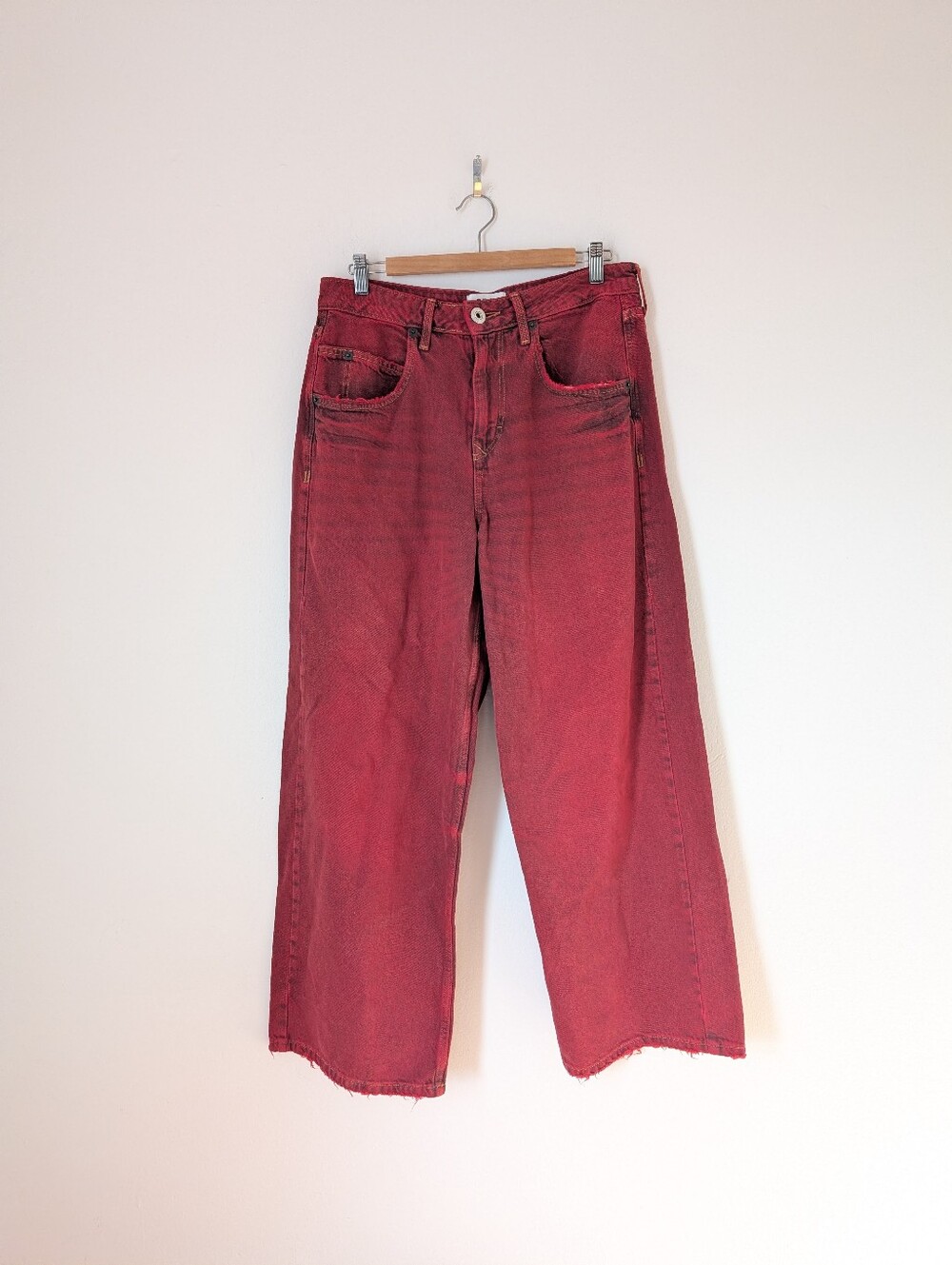 BDG Urban Outfitters Red Faded Wide Leg Baggy Relaxed Jaya Cotton Denim Jeans